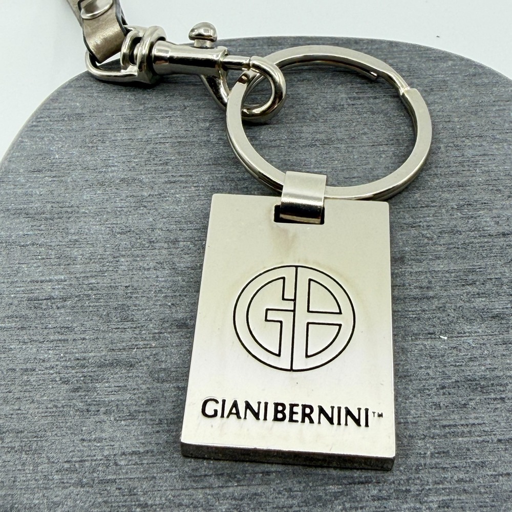 Giani Bernini Silver Tone Logo Keychain Taupe Wristlet Strap Purse Bag Charm